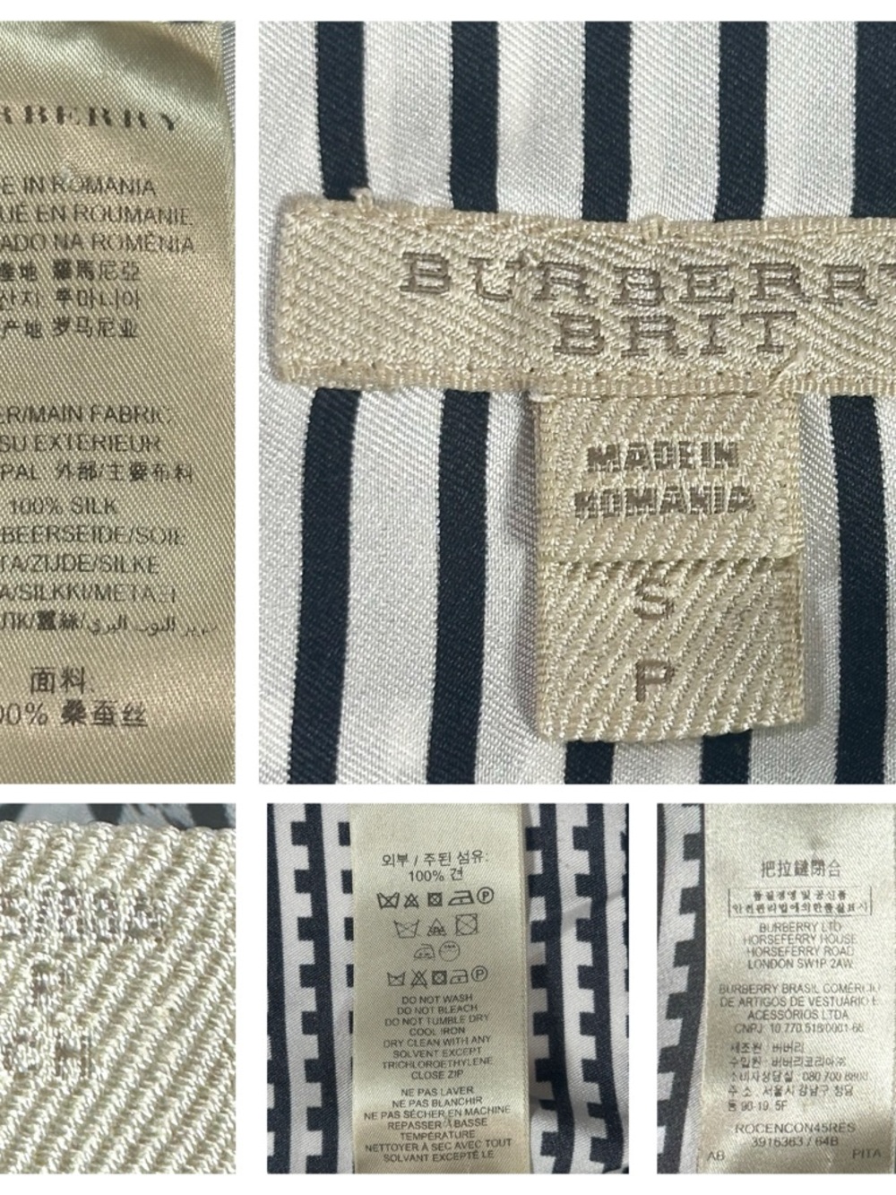 Burberry Bow Zip Black White Geometric Print Silk Blouse Long Sleeve Size 4 - Picture 6 of 13